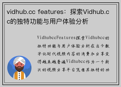 vidhub.cc features：探索Vidhub.cc的独特功能与用户体验分析